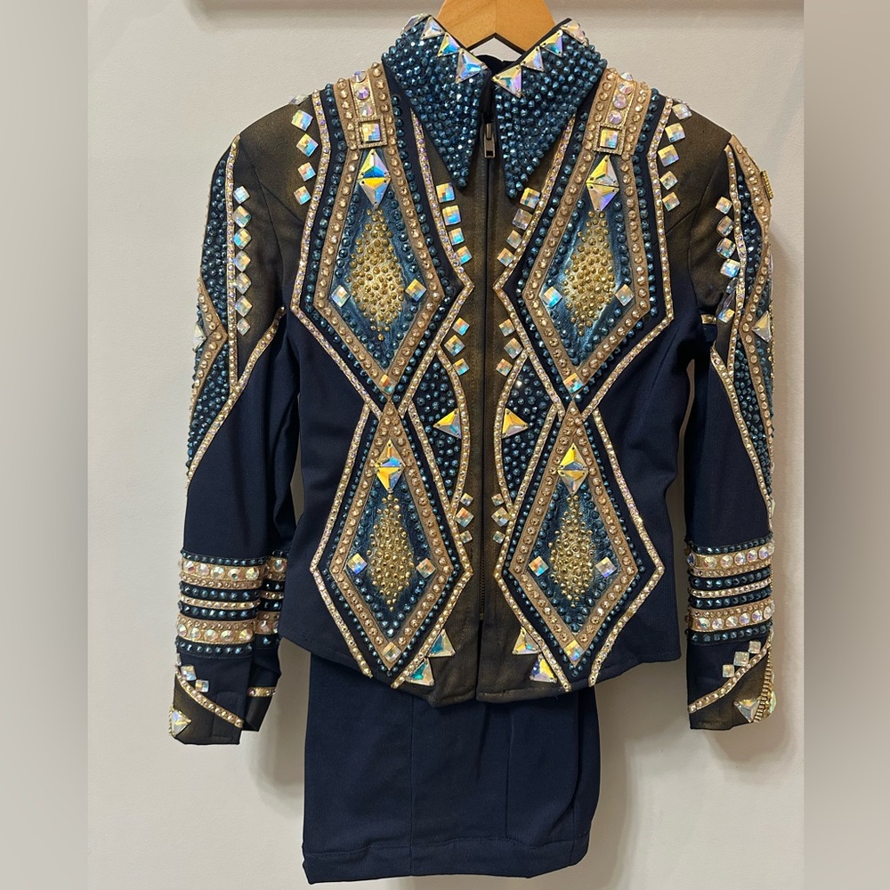 Gorgeous Navy Blue, Bronze and Gold Girls Showmanship Set by Trudy Black Label